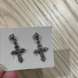 Silver Cross Dangle Earrings